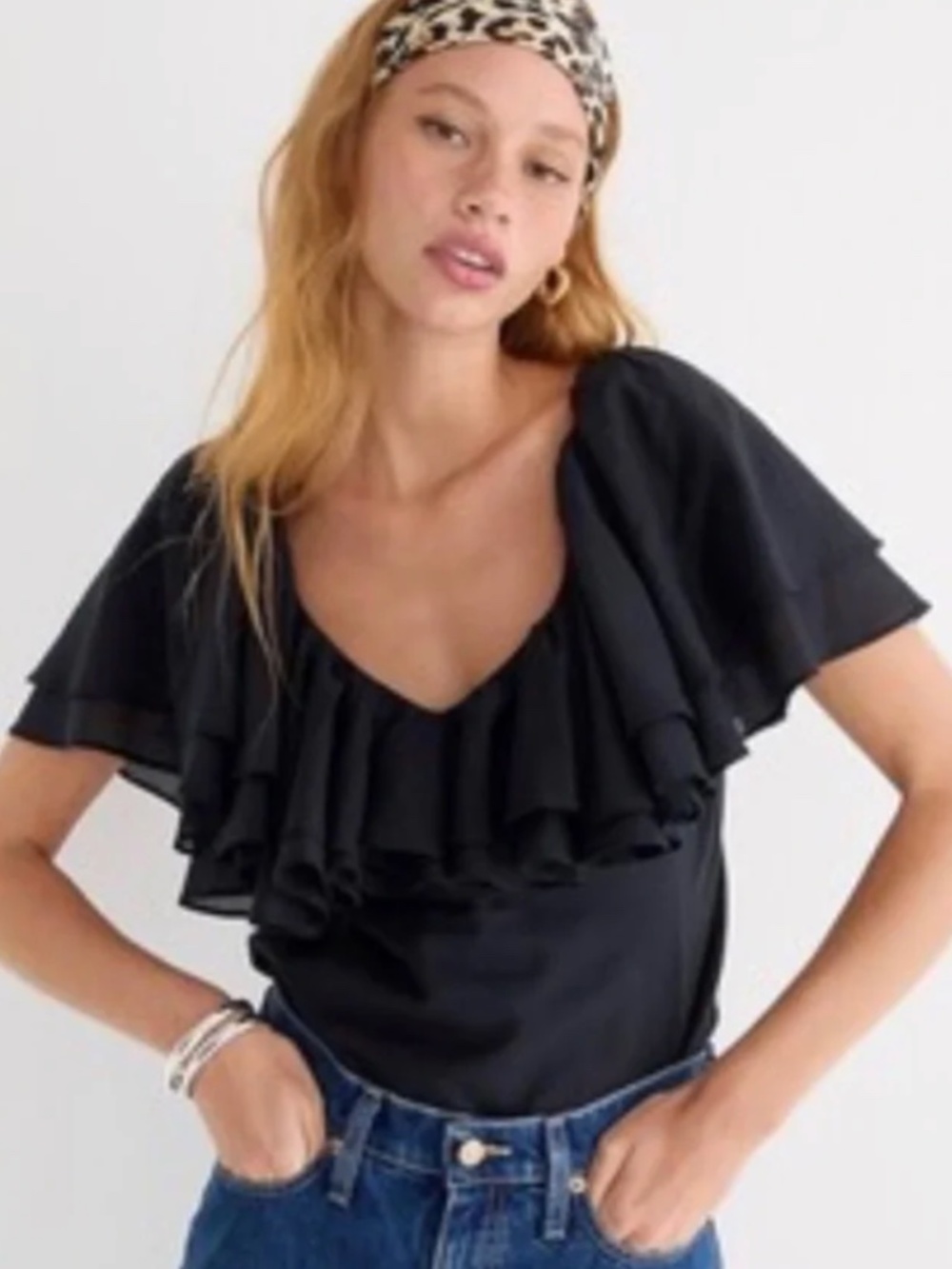 J. Crew Double-ruffle cotton voile top in black sz 8 NWT